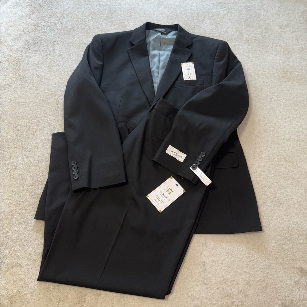 Haggar Men Black  Classic Fit Stretch Jacket Pants 2-Piece  Size 42S 38/32 New